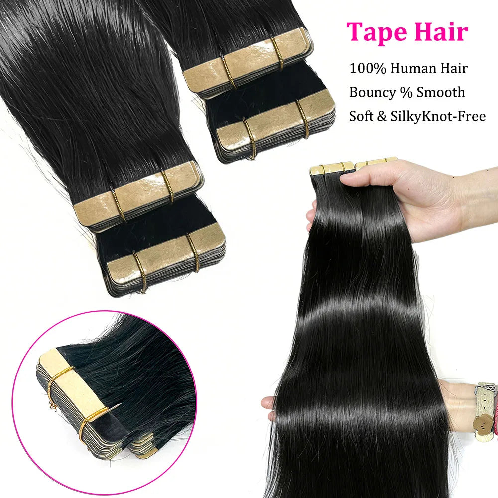 Reba Mini Tape In Human Hair Extensions Straight Human Hair European Remy Tape Adhensive Real Thick Human Hair Extensions 20pcs