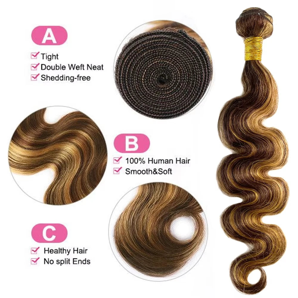 14A Highlight Ombre Body Wave Bundles Human Hair 100% Unprocessed Brazilian Colored 1 3 4 Pcs Raw Hair Bundles Weave Extensions