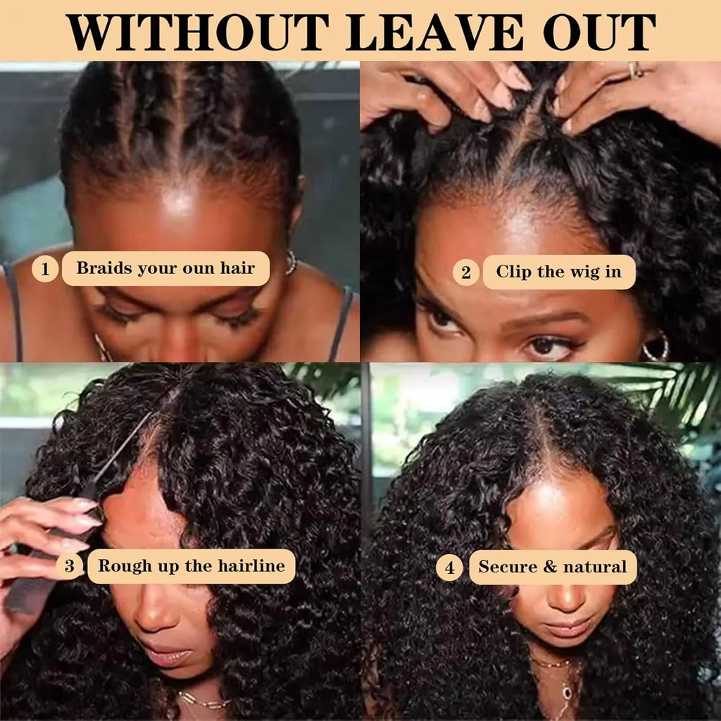 Curly U V Part Wig Human Hair 180% Density No Leave Out No Glue 30 36 Inch Deep Curly Wave U Part Human Hair Wig for Women