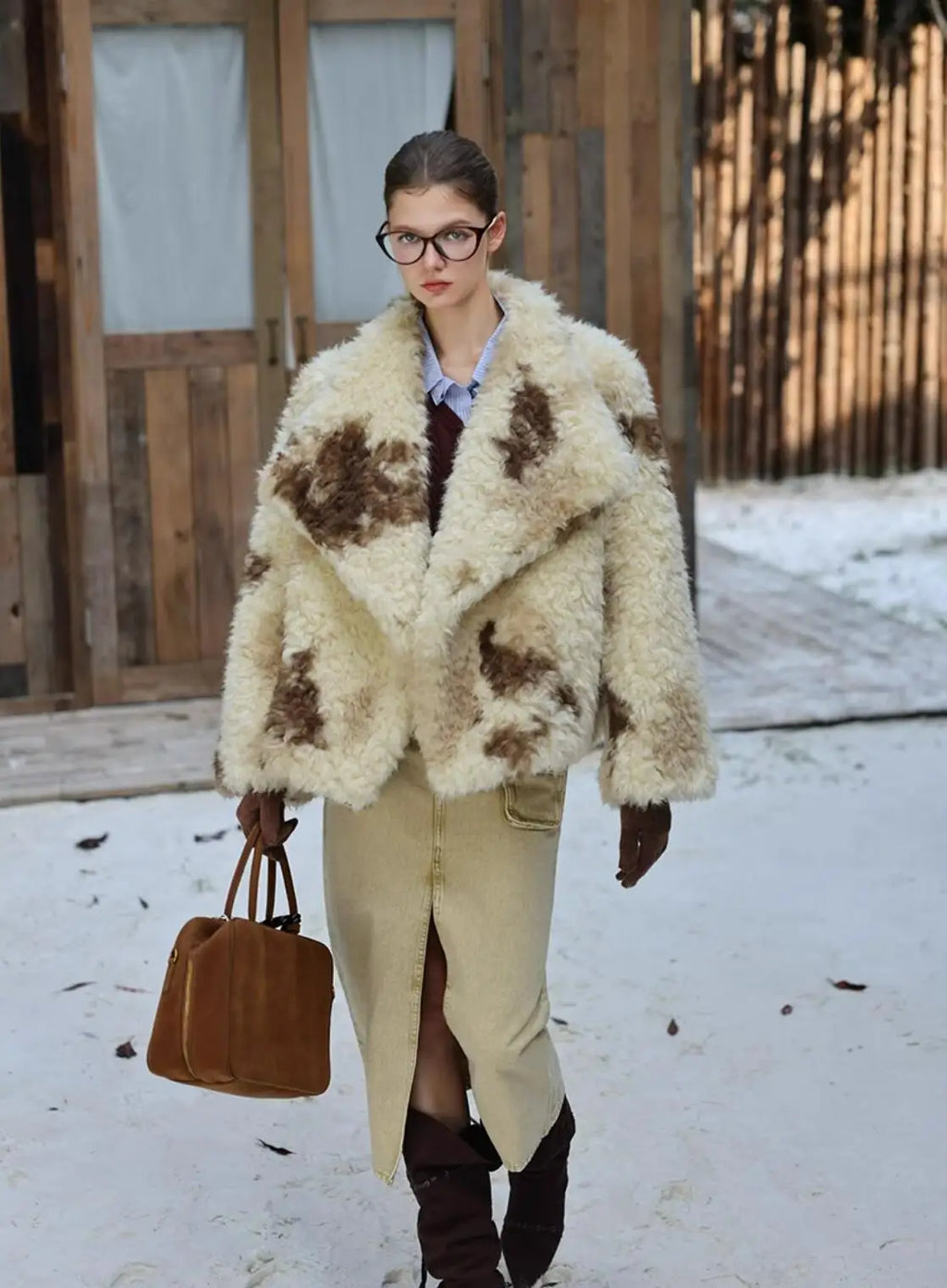 HIGH QUALITY Winter Large Lapel Curly Lamb Fur Coat Long sleeve Warm Shaggy Tie dye Gradient Faux Fur Jacket Loose Outerwear