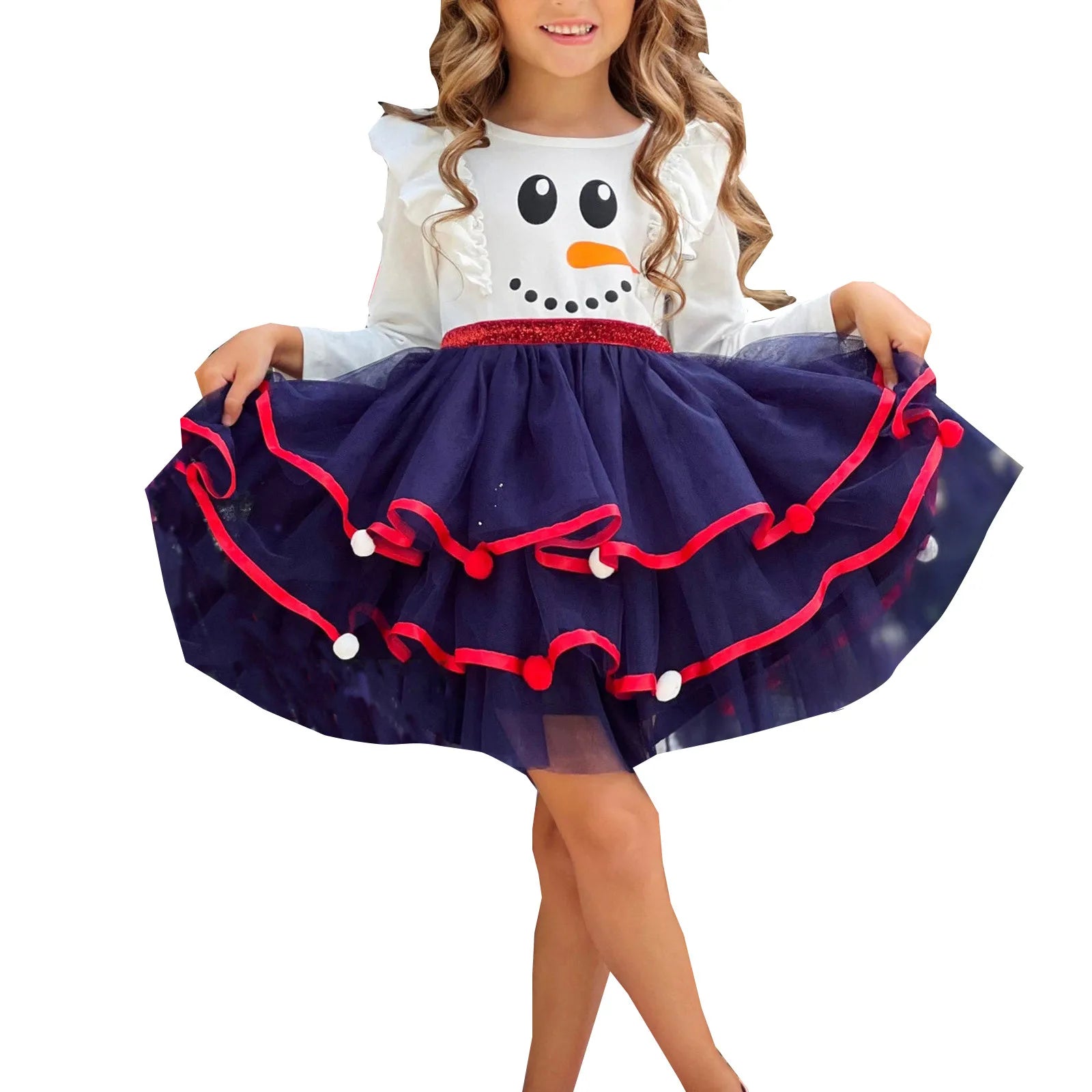 Little Girls Easter Dress Kids Children Girls Dress Christmas Long Sleeve Cartoon Snowman Tree Prints Dress Little Girls Size 4t