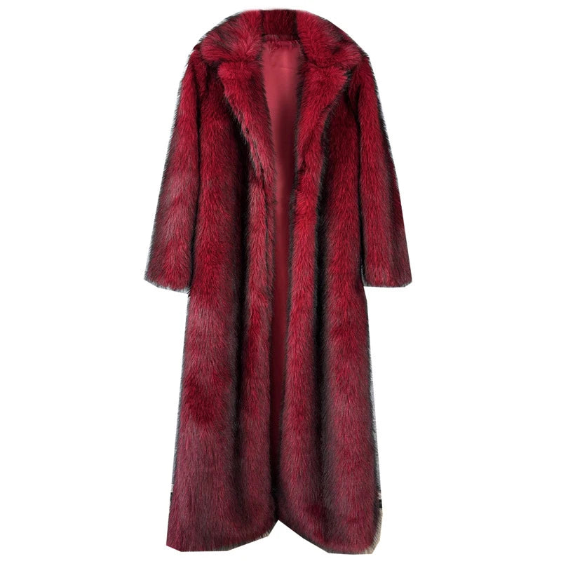 DEAT 2025 winter new fashion high quality Fox Faux Fur long Coat for Women Suit Collar solid color thick warm jacket 11A06914