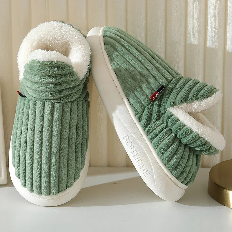 Comwarm Warm Fur House Slippers For Women Men 2023 Winter New Ankles Cozy Plush Slippers Home Indoor Soft Thick Sole Cotton Shoe