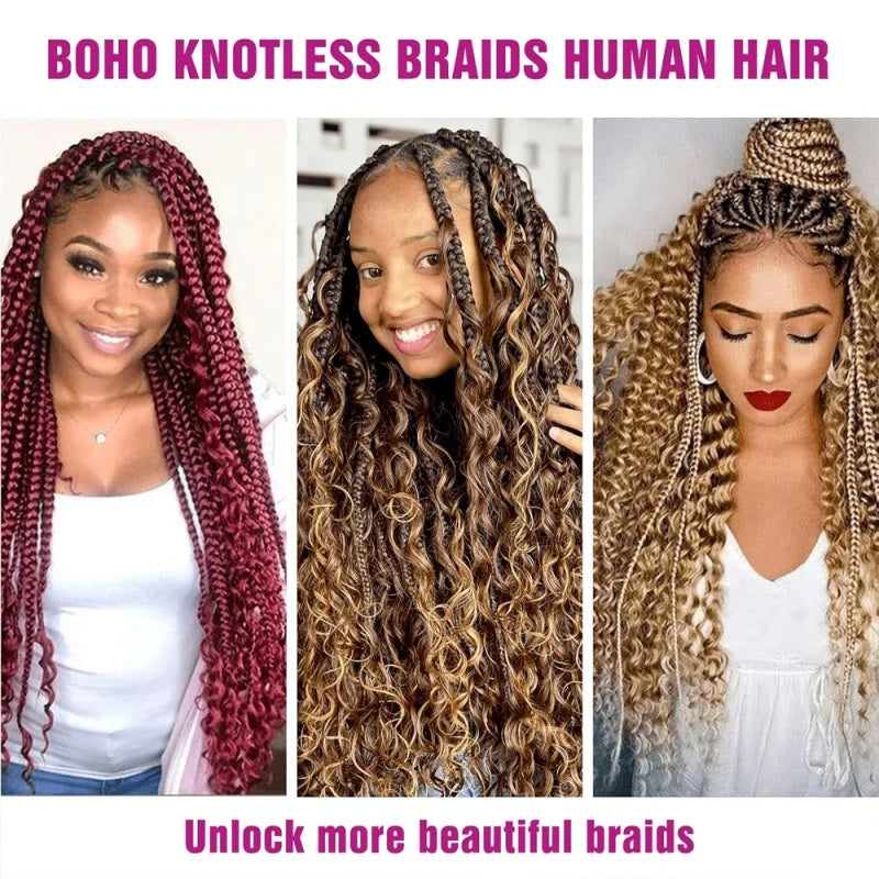 30Inch Colored Human Hair Bulk For Boho Braiding Curly Brazilian Highlight Deep Wave Human Hair Extension No Weft 2 Bundles 110g
