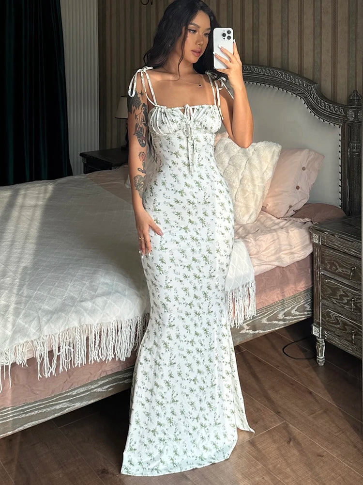 Dulzura Women Floral Print  Sleeveless Bodycon Maxi Dress Outfits Birthday Party Club Clothes