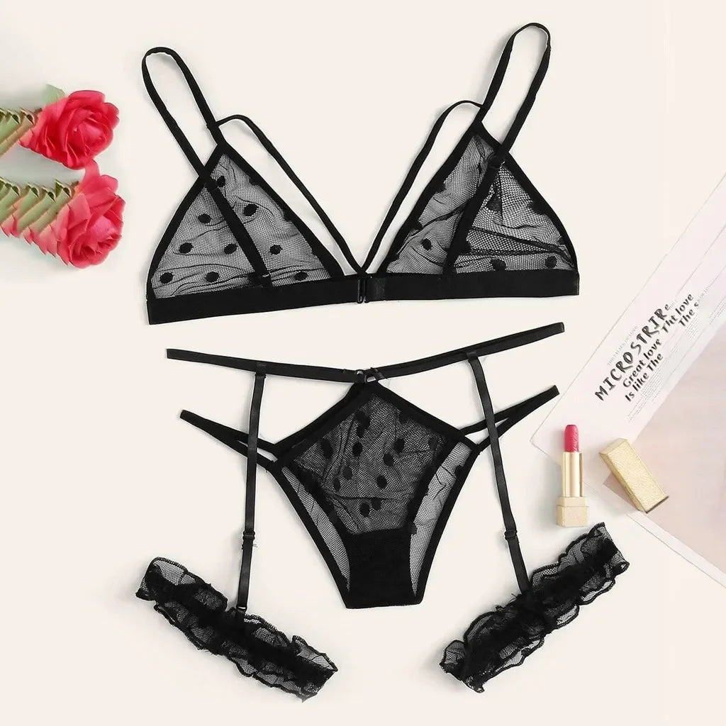 New Women Plus Size Lace Lingerie Tulle See-Through Sheer Mesh Pure Color Slimming Erotic Intimates Temptation Underwear