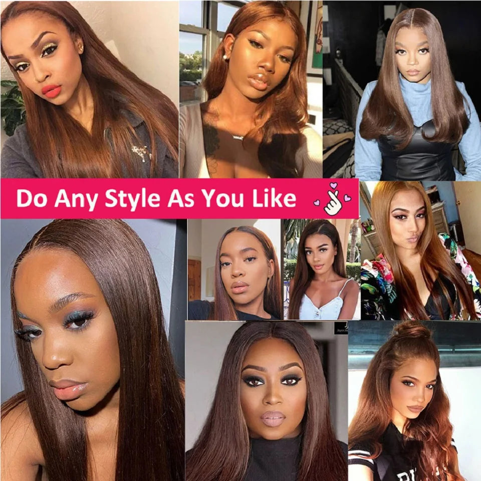 Straight #4 Chocolate Brown Raw Virgin Human Hair Weave Bundles 1/3/4Pcs Indian Bone Straight Extension For Women Sale Clearance