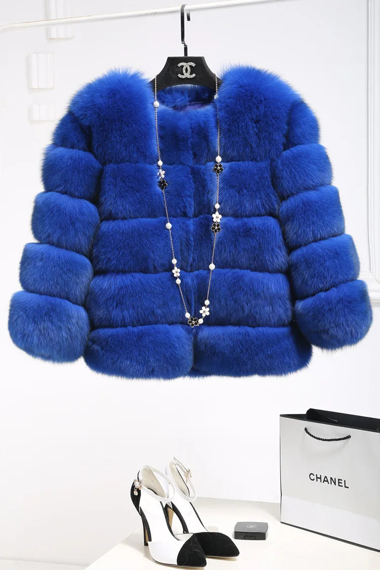 Women Faux Fox Fur Coats Zipper Short Coat Jackets Elegant Thick Warm Solid Jacket Lady Furry Outerwear Elegant Splice Winter