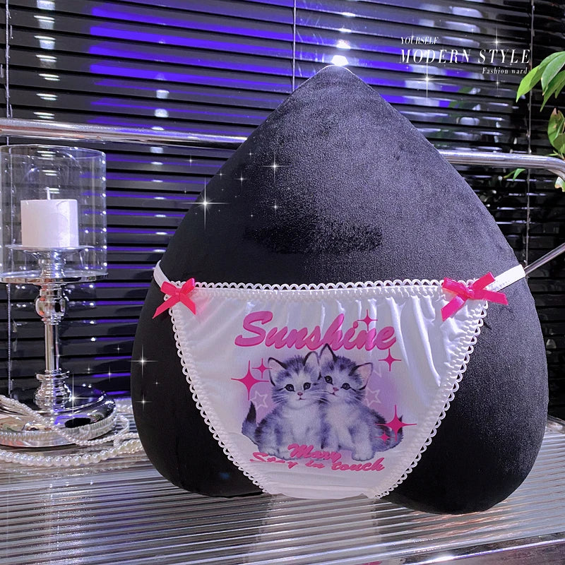 Ice Silk Cute Cat Girls Panties Thin Sexy Japanese Women Briefs Lady Thong Underwear Female Low Waist G String Lingerie