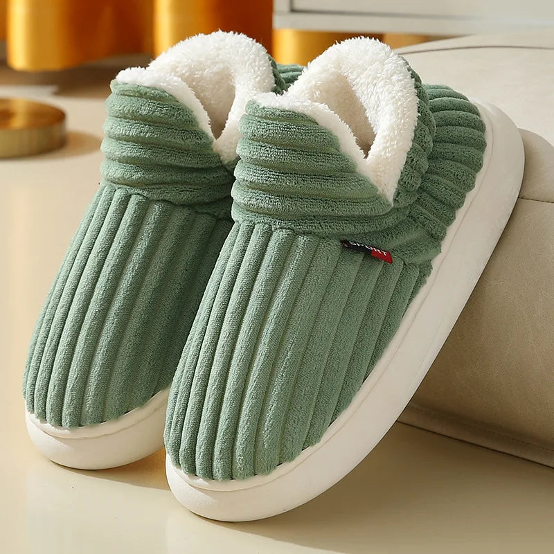 Comwarm Warm Fur House Slippers For Women Men 2023 Winter New Ankles Cozy Plush Slippers Home Indoor Soft Thick Sole Cotton Shoe