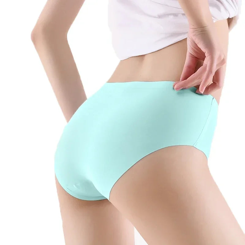 9-Pack Seamless Women Underwear Ice Silk, Mid Waist Comfortable Panty Set, Breathable Monochrome Briefs for Girls Daily Wear