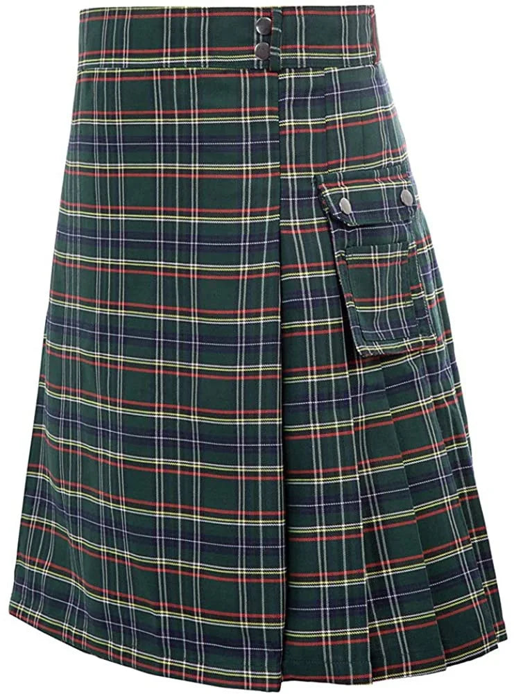 Men's Scottish Festive Skirt Men's Check Contrast Pleated Skirt