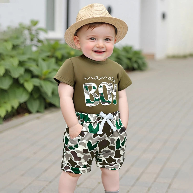 2025-01-13 Lioraitiin Toddler Boys Summer Shorts Sets Short Sleeve O Neck Letter Print Tops and Camouflage Shorts Sets