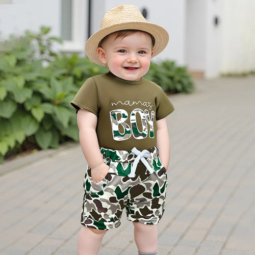2025-01-13 Lioraitiin Toddler Boys Summer Shorts Sets Short Sleeve O Neck Letter Print Tops and Camouflage Shorts Sets