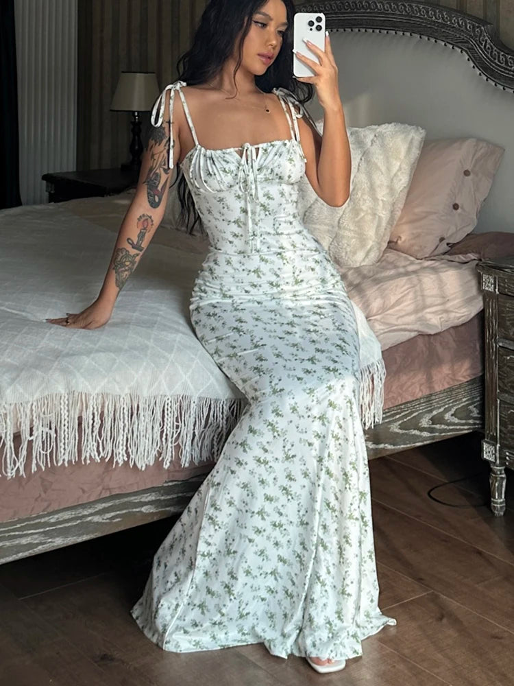 Dulzura Women Floral Print  Sleeveless Bodycon Maxi Dress Outfits Birthday Party Club Clothes