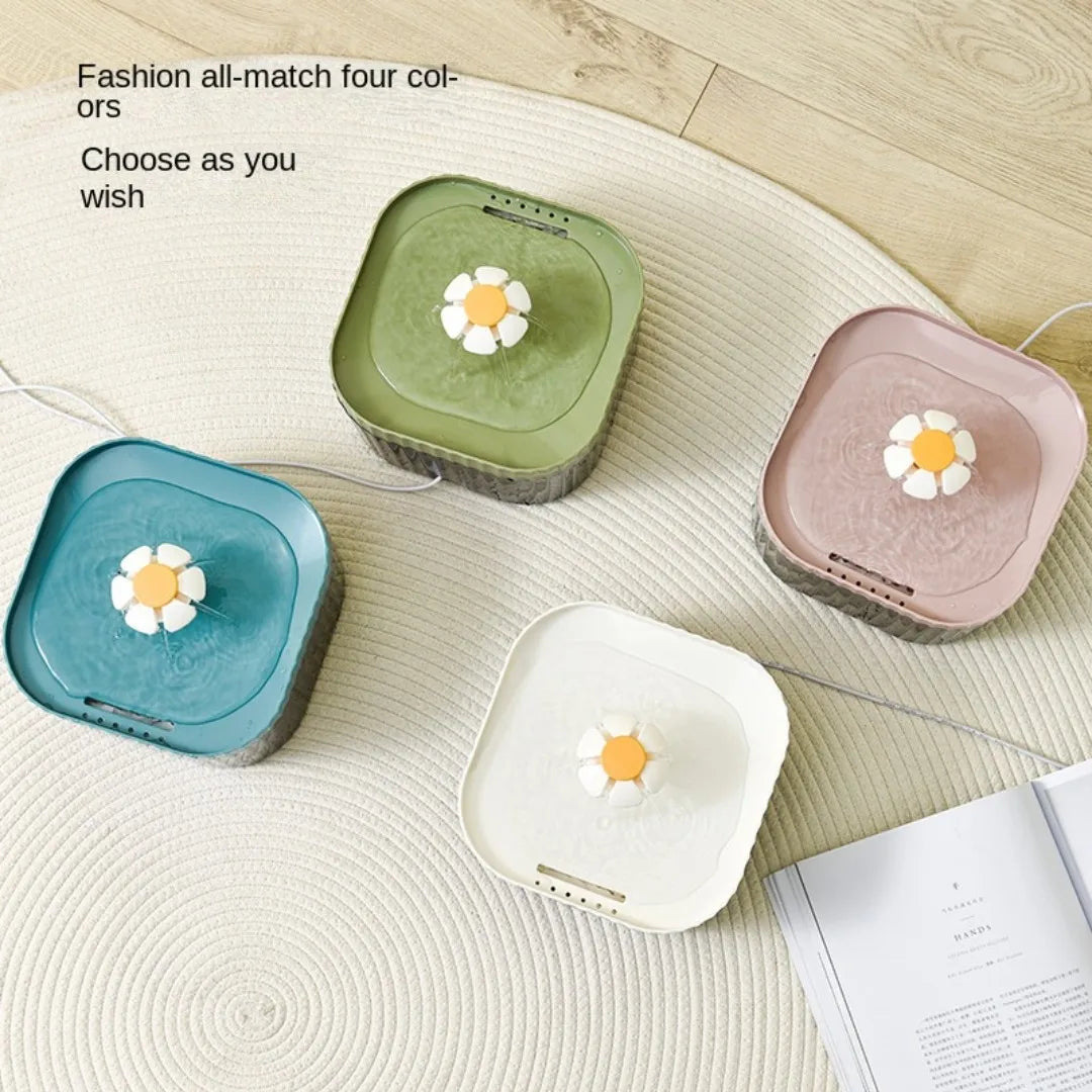 1.5L Cat Water Automatic Quiet Water Wired loop Dispenser Flower USB charge Cat Dogs Pet drinking water with Replacement Filters
