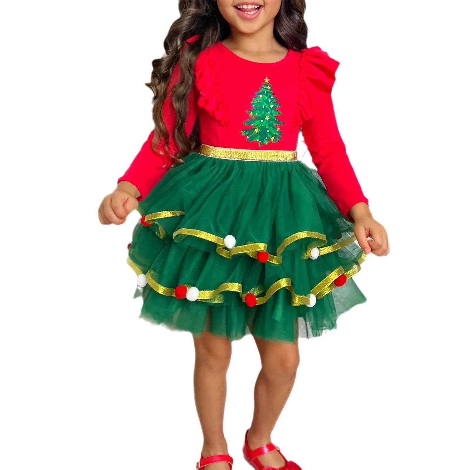 Little Girls Easter Dress Kids Children Girls Dress Christmas Long Sleeve Cartoon Snowman Tree Prints Dress Little Girls Size 4t
