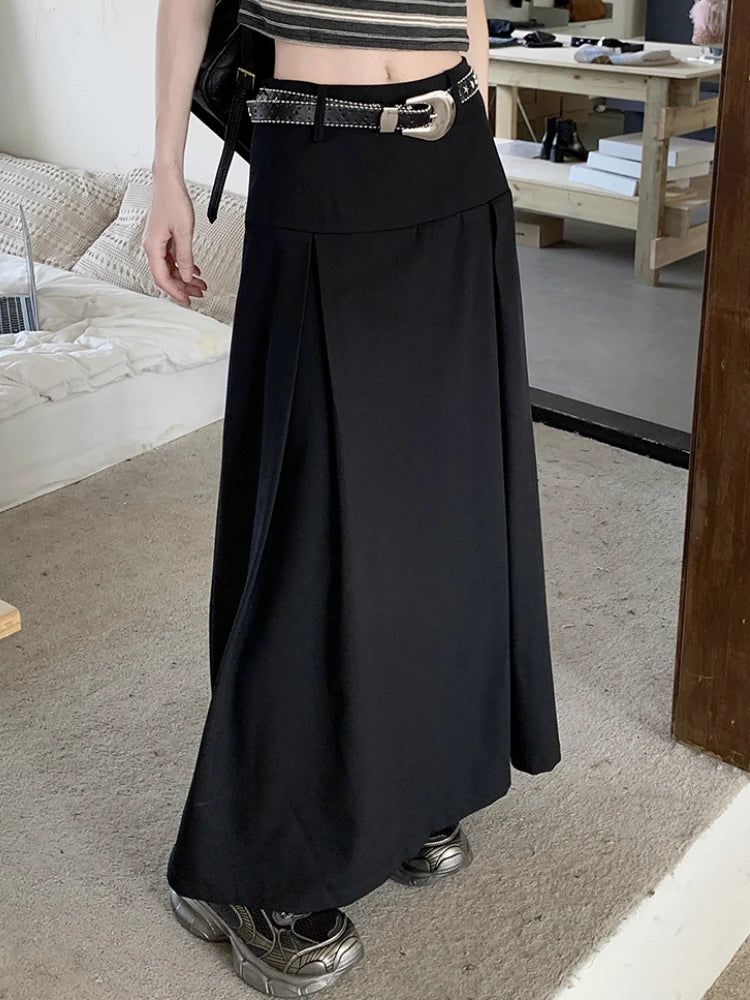 Qiukichonson Grey Midi Long Skirts Womens Trousers Skirt 2022 Autumn Winter Goth Lolita High Waist Asymmetrical Pleated Skirts