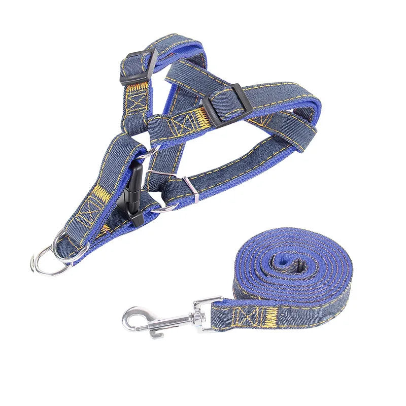 Pet chest and back thick wear-resistant vest denim sewn cloth chest and back dog leash pet leash is durable