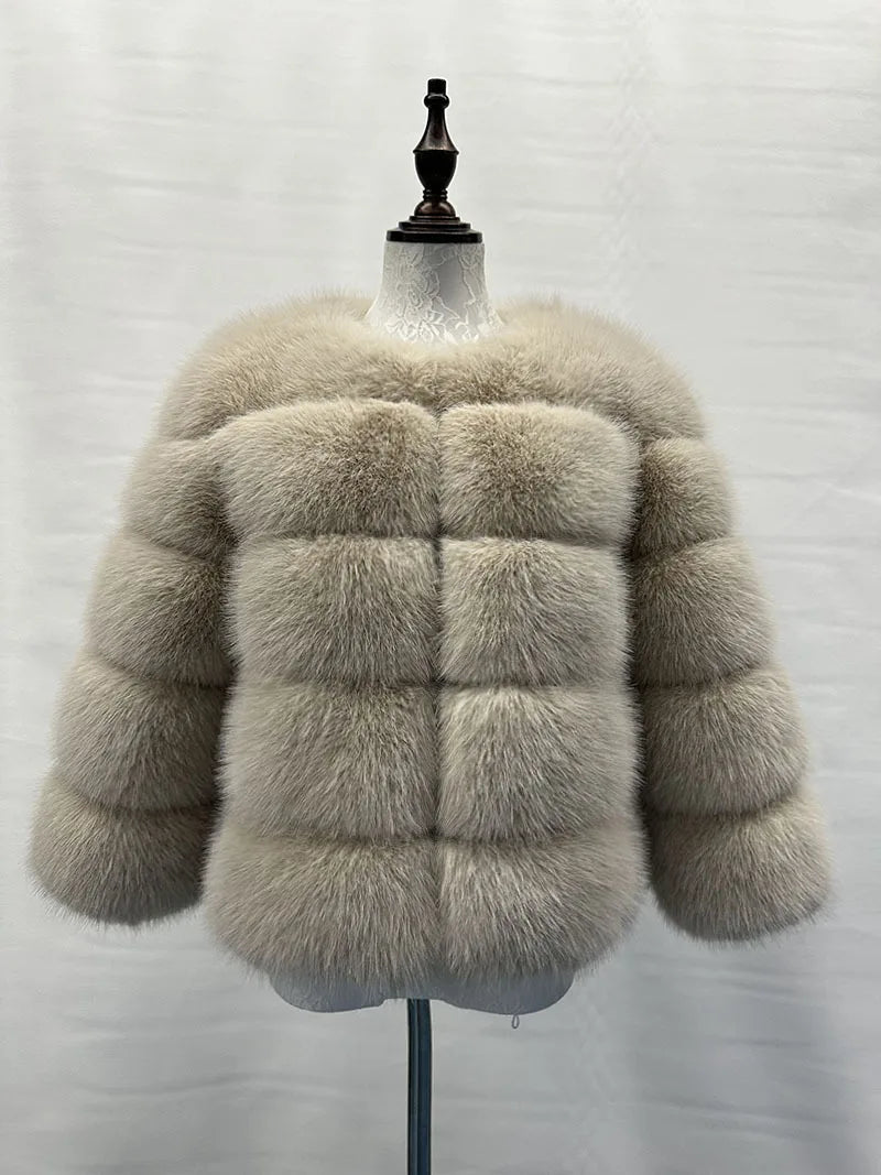 Women Faux Fox Fur Coats Zipper Short Coat Jackets Elegant Thick Warm Solid Jacket Lady Furry Outerwear Elegant Splice Winter