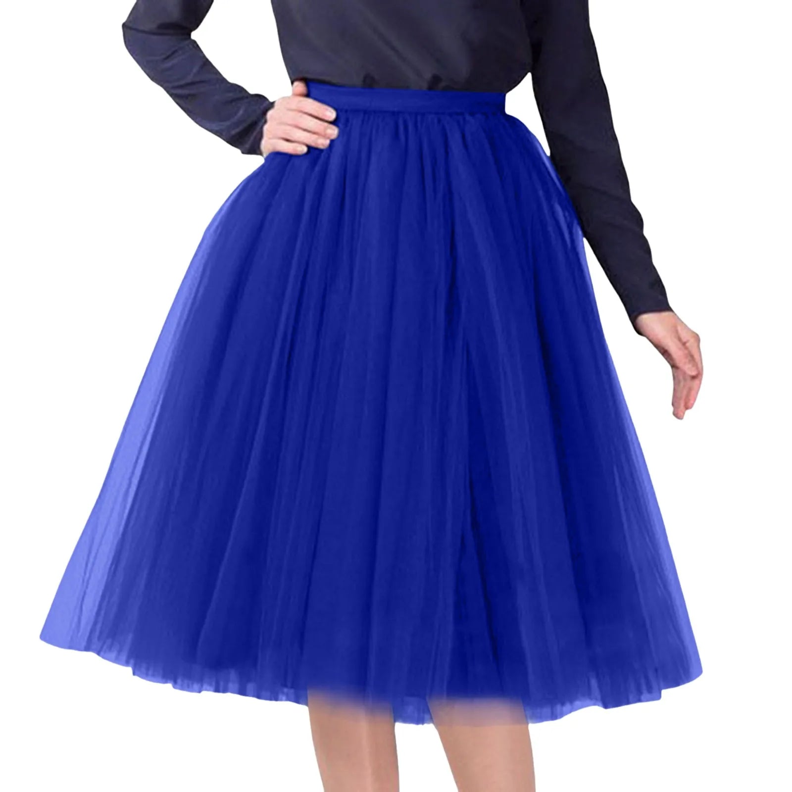 Womens Tiered Tutu A-Line Midi Skirts Elegant Puffy Underskirt Dance Party High Waist Tulle Skirt Lolita Petticoat Faldas Mujer