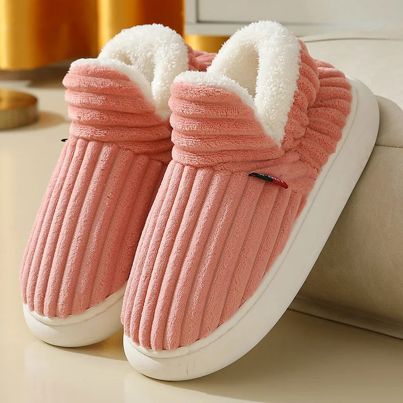 Comwarm Warm Fur House Slippers For Women Men 2023 Winter New Ankles Cozy Plush Slippers Home Indoor Soft Thick Sole Cotton Shoe