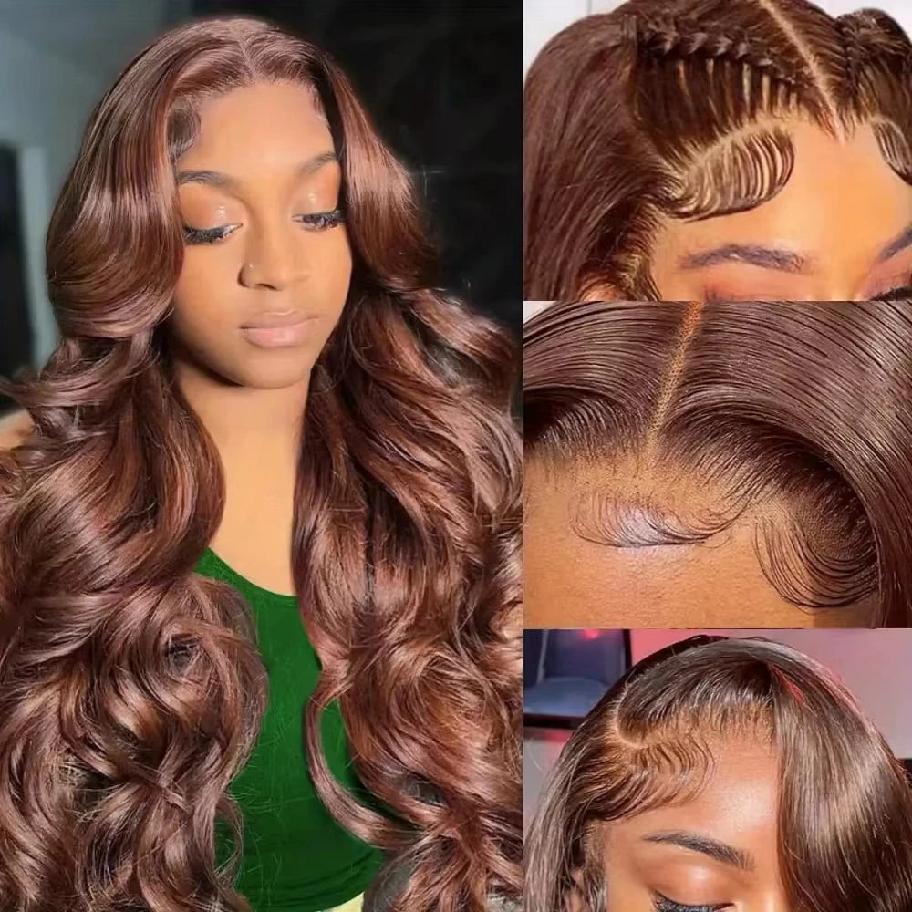 Chocolate Brown Human Hair Wig 200 Density 13X6 Body Wave Lace Front Wigs Human Hair HD Frontal Wigs Pre Plucked Brazilian  Hair