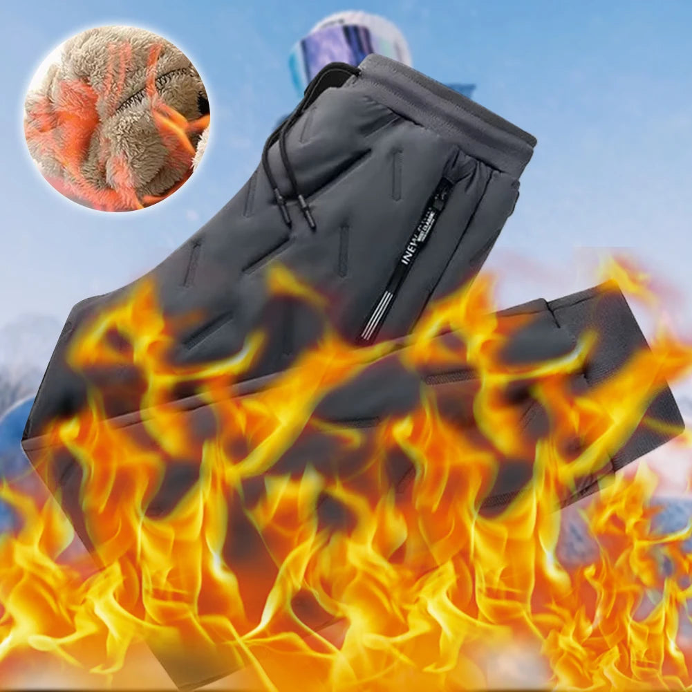 Men Fleece Sweatpants Pant with Zipper Pockets Winter Warm Fleece Sweatpants Track Pants Waterproof for Winter Cycling Training