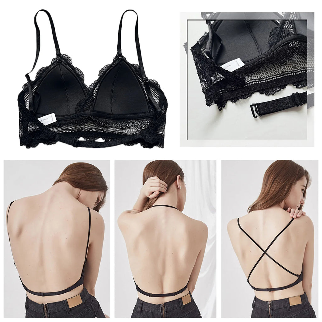 Sexy Low Back Bras Ladies U Backless Invisible Lace Wireless Bra Bralette Mesh Ultra Thin Seamless Underwear Women Lingerie