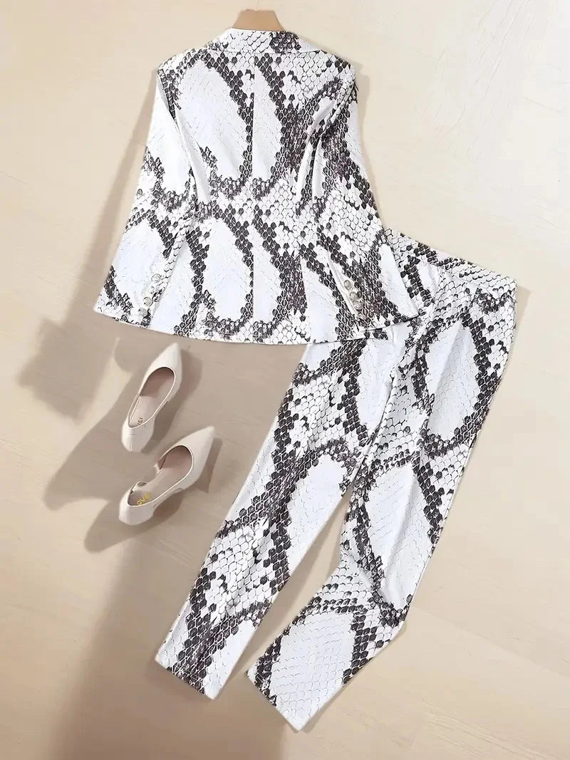 2025 New Casual Fashion Set Women's Suit Set Snake Skin Printed Set Elegant and Stylish Spring and Autumn Edition