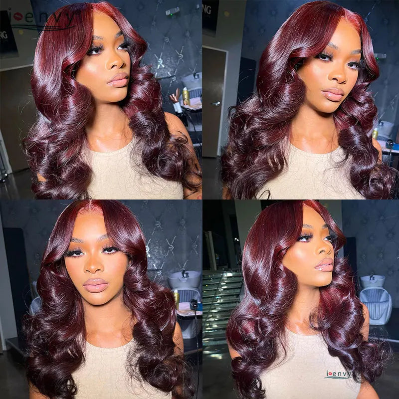 13X4 HD Transparent Lace Front Wigs Burgundy Red Human Hair Wigs PrePlucked 13X6 32Inch Body Wave Lace Front Wig For Women Curly