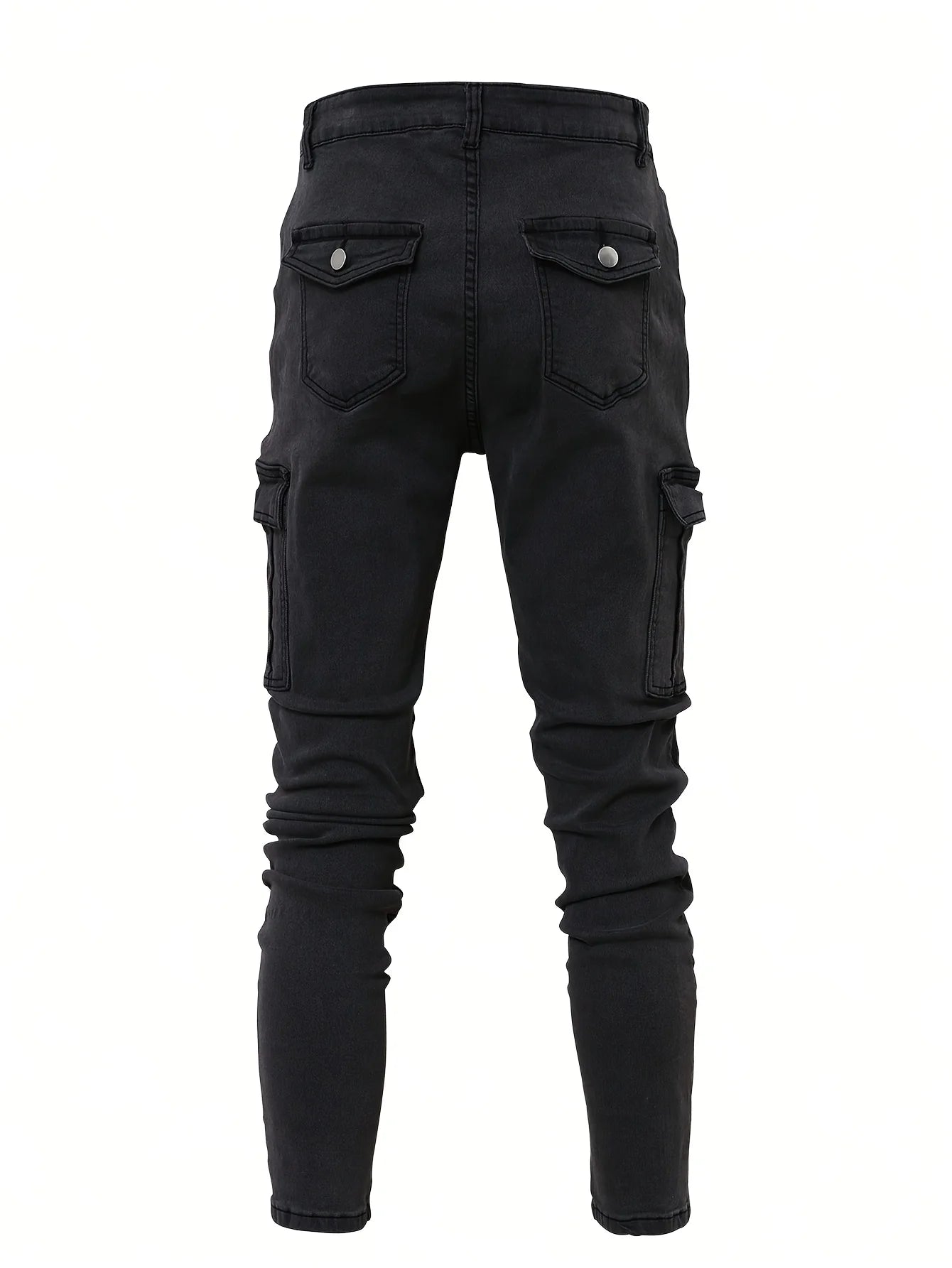 Men's workwear multi pocket jeans, casual street style straight leg denim pants