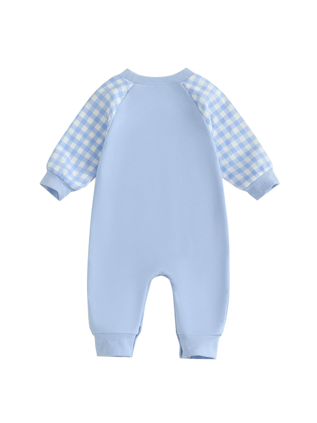 Baby Boy Fall Romper Plaid Print Letter Embroidery Long Sleeve Round Neck Full Length Jumpsuit