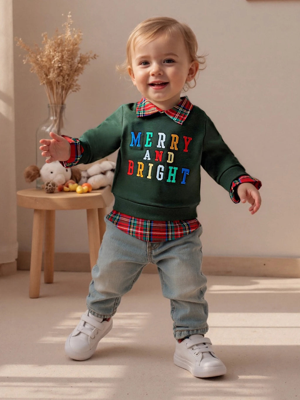 Lioraitiin Kids Boys Girls Sweatshirt Long Sleeve Embroidery Letters Patchwork Hoodie Pullover Christmas Costume Tops