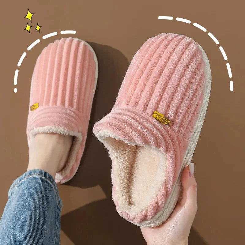 Comwarm Warm Fur House Slippers For Women Men 2023 Winter New Ankles Cozy Plush Slippers Home Indoor Soft Thick Sole Cotton Shoe