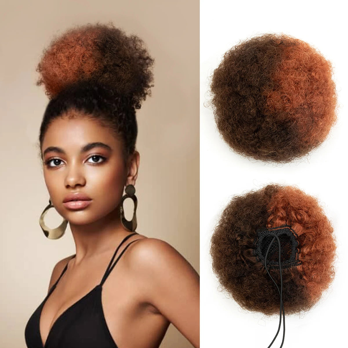 Kinky Curly Human Hair Ponytail Afro Puff Drawstring High Bun HairPiece Clip in on Updo Extensions for Black Women Ship From US