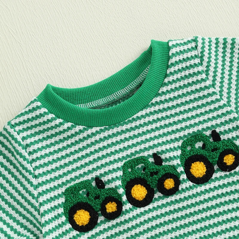 2024-12-04 Lioraitiin Summer Baby Girls Boys Rompers Waffle Truck Embroidery Stripe Short Sleeve Jumpsuits