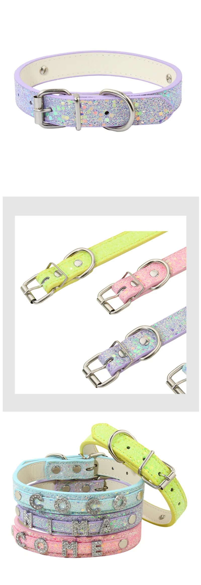 Rhinestone DIY Letter Customizable Pet Collar – Adjustable Leather Cat Necklace & Dog Collar with Bright Glitter Pet Accessories