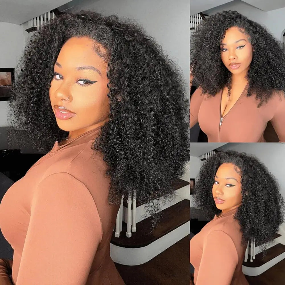 Half Wig 26 Inches Human Hair 3 in 1 Shaggy Waves Flip Over Drawstring Wig 250% Density Glueless Wigs Natural Black Ready to Go