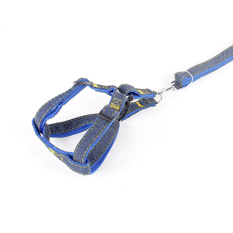 Pet chest and back thick wear-resistant vest denim sewn cloth chest and back dog leash pet leash is durable