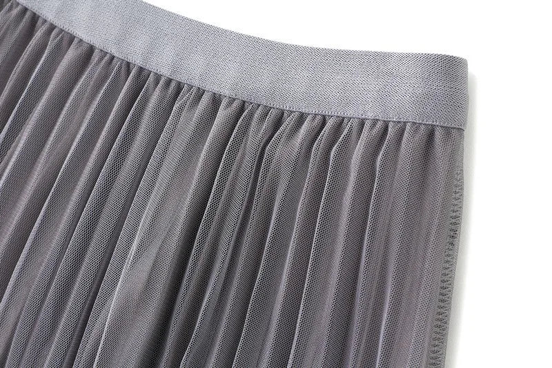 Luxury Velvet Pleated Skirts For Women 2024 Summer Fashion Women's High Waist Mesh Midi Skirt Female Elegant  Solid A-Line Skirt