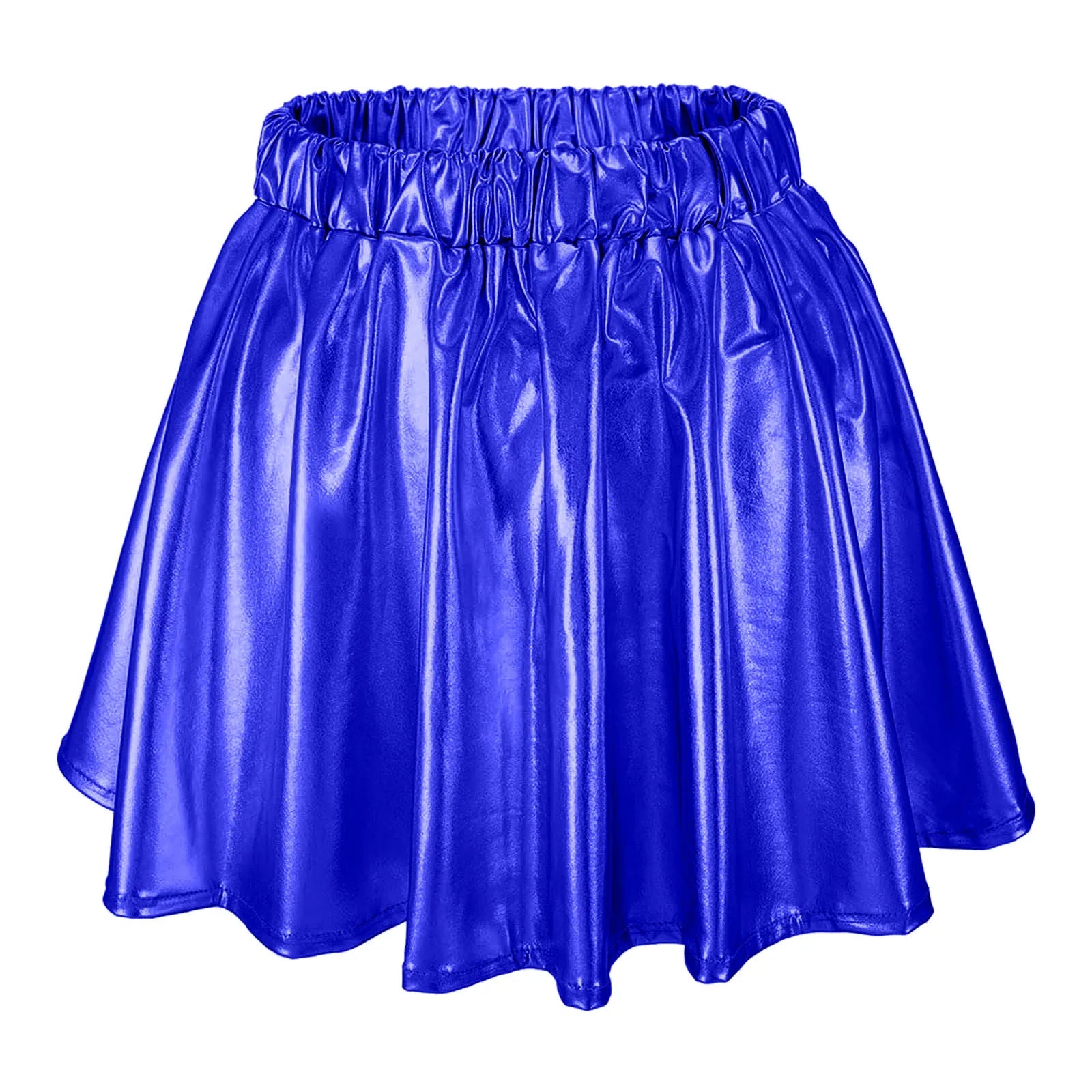 Women Sparkly Shiny Metallic Skater Skirt Carnival Party Rave Outfit A Line Pleated Skirts Elastic High Waist Nightclub Faldas
