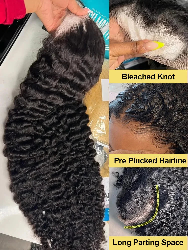 40 Inch Deep Wave 13x6 Hd Lace Frontal Human Hair Wigs 250 Density Brazilian Curly Water Pre Cut Lace Glueless Wig Ready To Wear