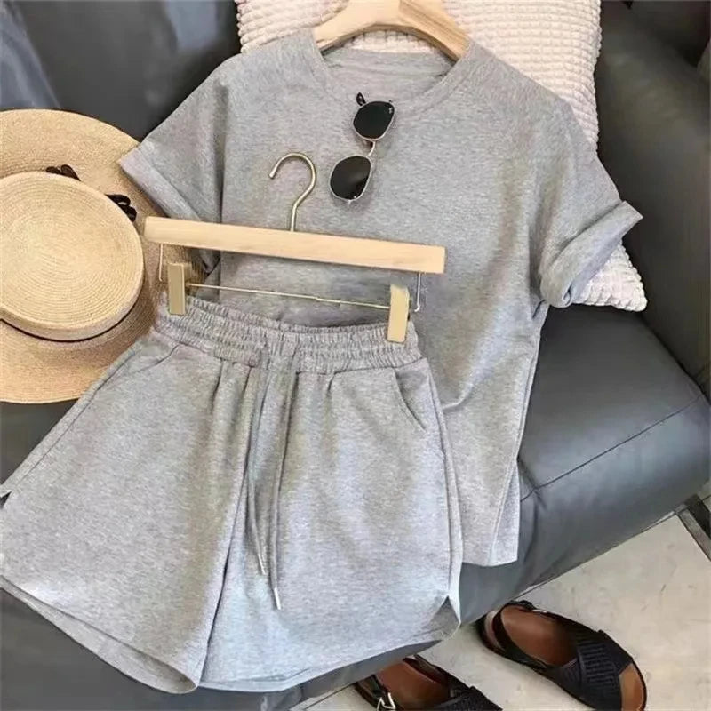  2 Piece Set Women Summer Loose Short Sleeve T-Shirt Casual Shorts Sports Print Letter Casual Suit Large Size Short Pajamas