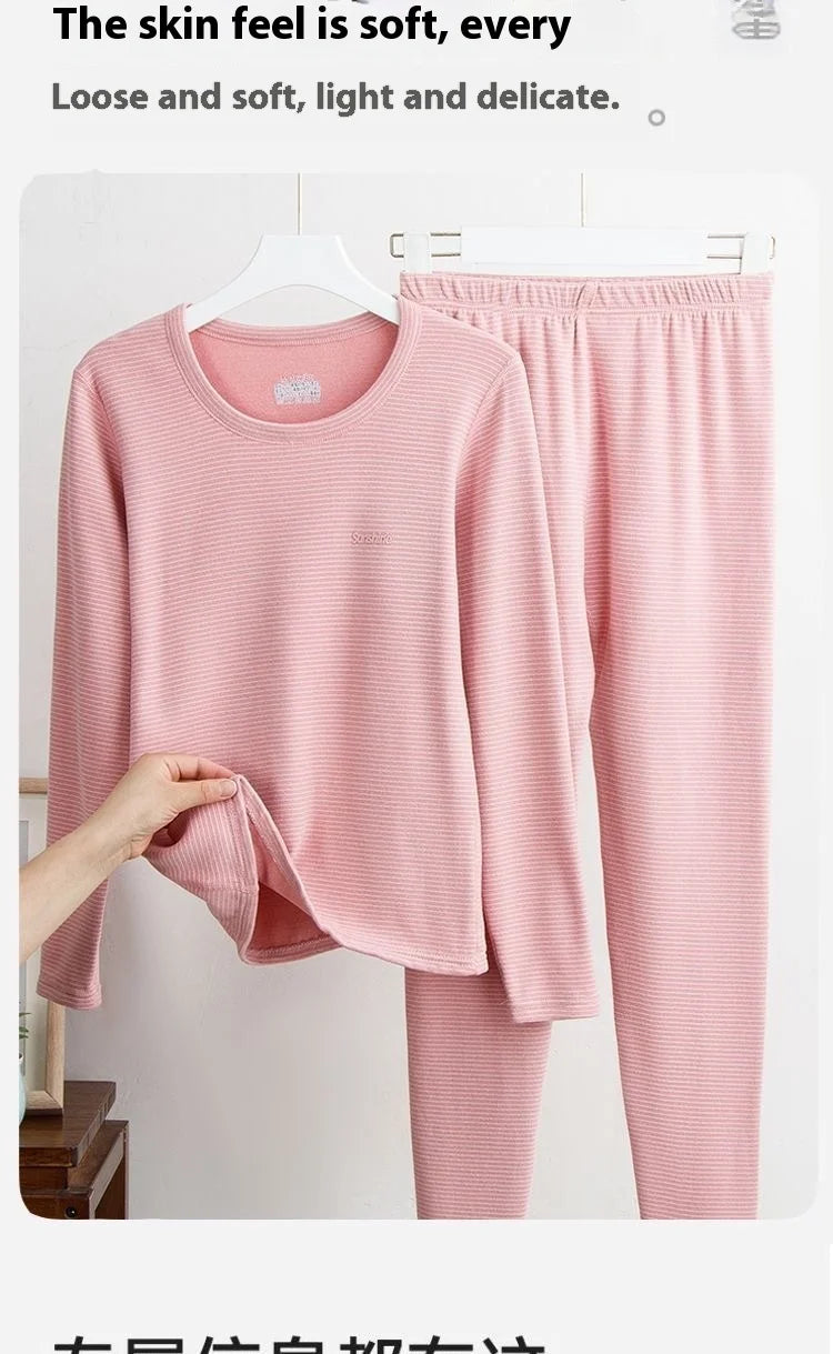 New Autumn/Winter Cashmere and Silk Round-Neck Thermal Set Striped Thermal Underwear for Men and Women Base Layer Undergarments