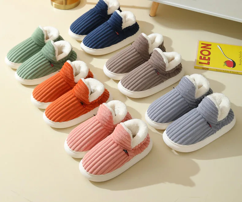 Comwarm Warm Fur House Slippers For Women Men 2023 Winter New Ankles Cozy Plush Slippers Home Indoor Soft Thick Sole Cotton Shoe
