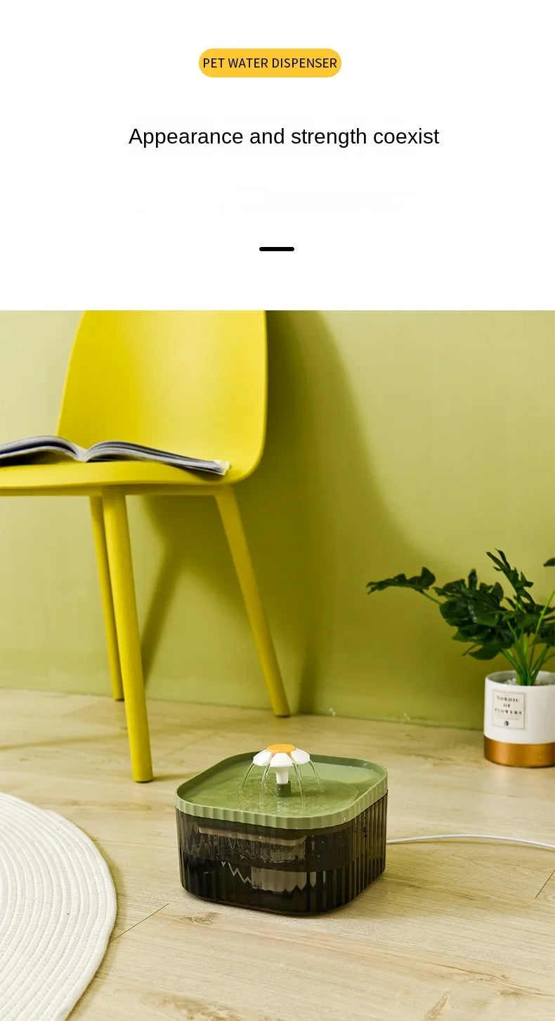 1.5L Cat Water Automatic Quiet Water Wired loop Dispenser Flower USB charge Cat Dogs Pet drinking water with Replacement Filters