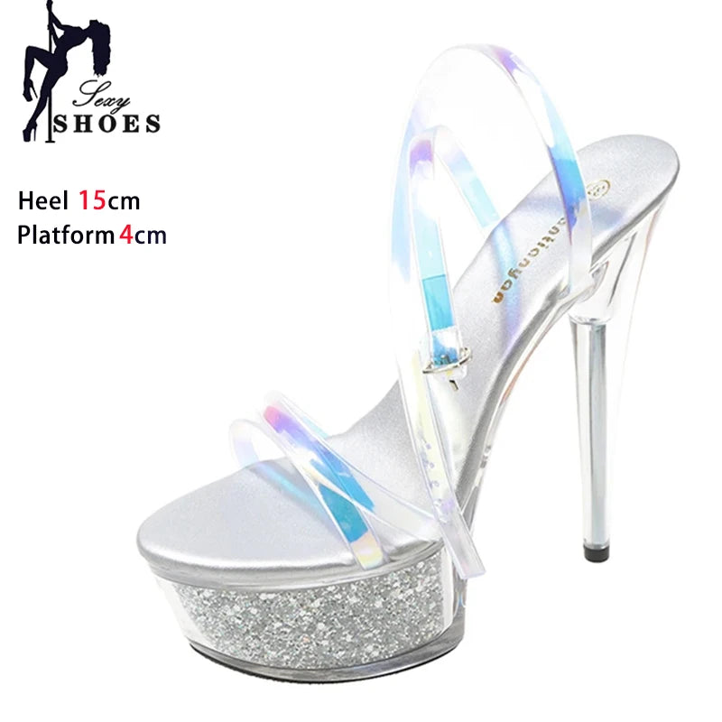 Girls Shoe for Party Club Stripper Heels Women Shoes 2024 Platforms High Heels Sandals Clear Sexy Pole Dance 15cm High Plus Size