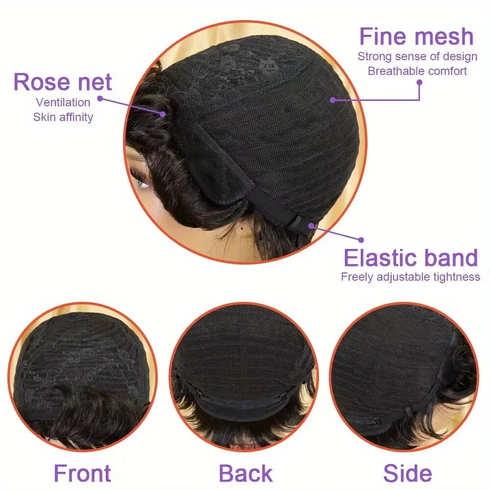  Human Hair Wig Short Layered Straight Ombre Blonde Color Short Pixie Cut Natural Look for Women Machine Made Wig Rose Net Cap