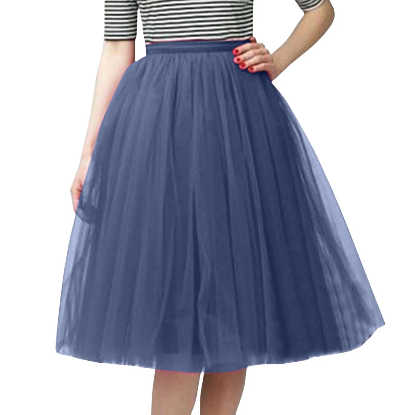 Womens Tiered Tutu A-Line Midi Skirts Elegant Puffy Underskirt Dance Party High Waist Tulle Skirt Lolita Petticoat Faldas Mujer